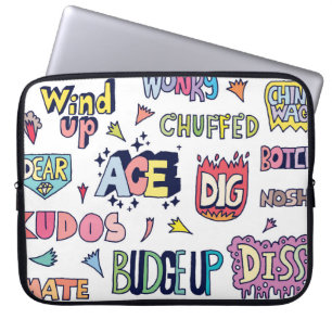 English slang words, doodle lettering laptop sleeve