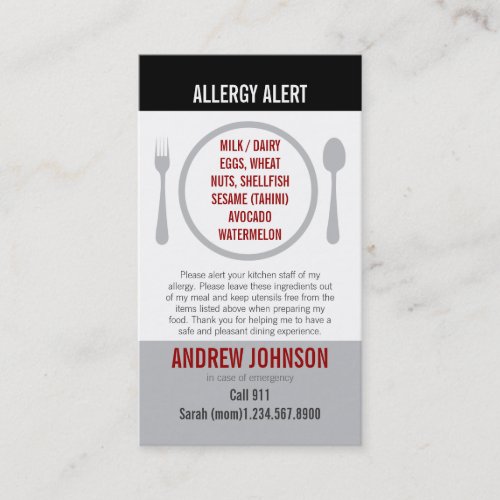 EnglishSpanish Bilingual Allergy Alert Card