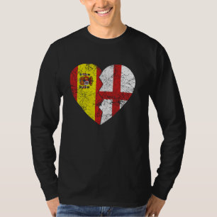 English Spanish Flags Heart Spain UK England Roots T-Shirt