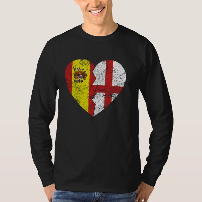 English Spanish Flags Heart Spain UK England Roots T-Shirt (Front)