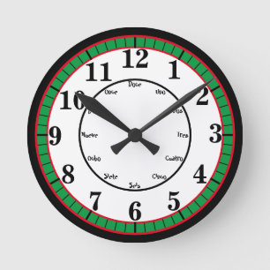 English Spanish Numbers Round Clock