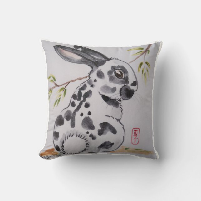 English Spot Bunny Rabbit Pillow, Oriental Design Throw Pillow (Front)