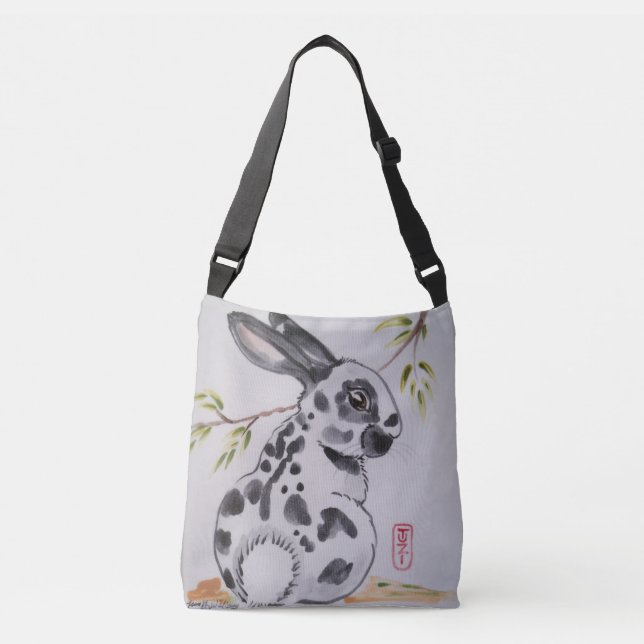 English Spot Rabbit Black and White Shopping Tote (Front)