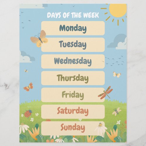  English Spring Days of the Week Classroom  Flyer