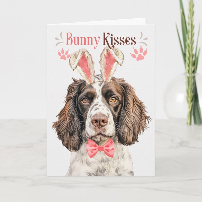English Springer Dog in Bunny Ears for Easter Holiday Card (Front)