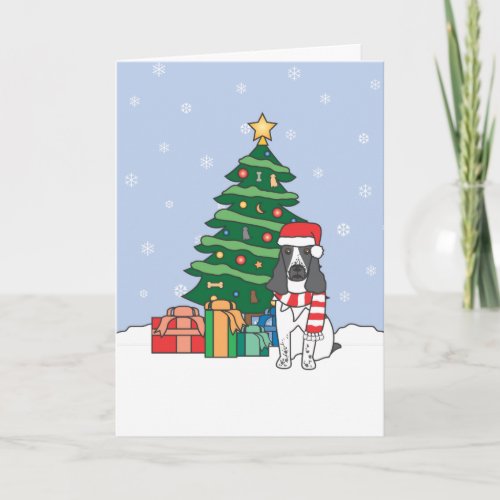 English Springer Spaniel and Christmas Tree Holiday Card