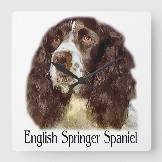English Springer Spaniel Art Square Wall Clock (Front)