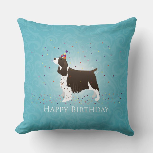 English Springer Spaniel Birthday Design Throw Pillow (Front)