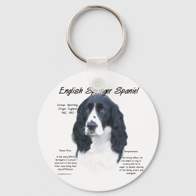 English Springer Spaniel (blk) History Design Keychain (Front)