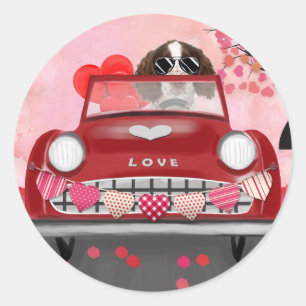 English Springer Spaniel Car Hearts Valentine's  Classic Round Sticker