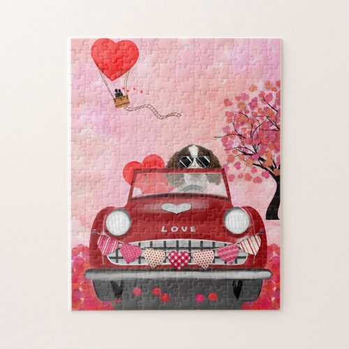 English Springer Spaniel Car Hearts Valentines  Jigsaw Puzzle