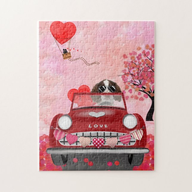 English Springer Spaniel Car Hearts Valentine's  Jigsaw Puzzle (Vertical)