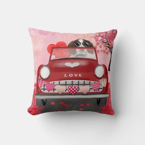 English Springer Spaniel Car Hearts Valentines Throw Pillow
