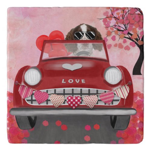 English Springer Spaniel Car Hearts Valentines  Trivet