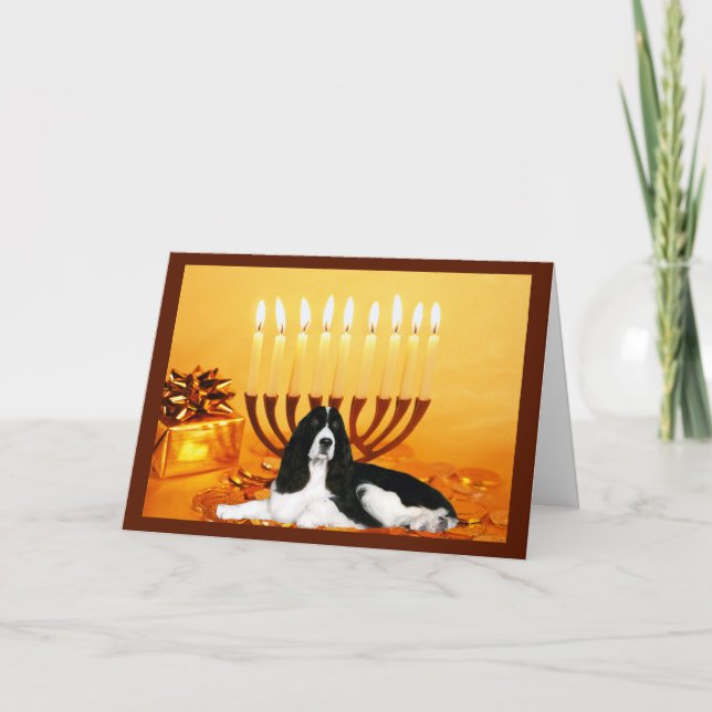 English Springer Spaniel Chanukah Card Menorah (Front)