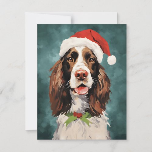 English Springer Spaniel Christmas brush painting  Holiday Card