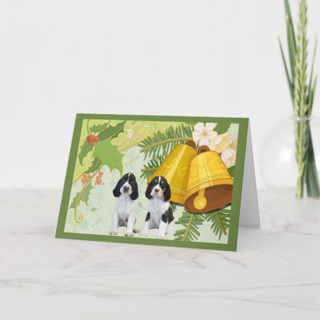 English Springer Spaniel Christmas Card Bells (Front)