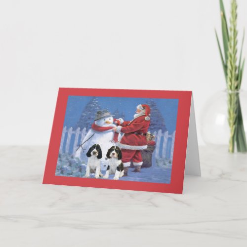 English Springer Spaniel Christmas Card Santa and
