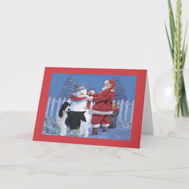 English Springer Spaniel Christmas Card Santa and (Front)
