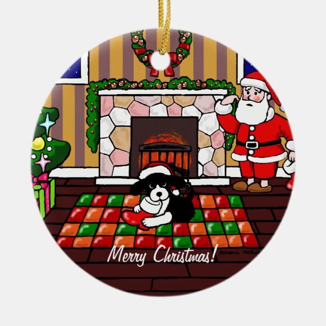 English Springer Spaniel Christmas Cartoon Ceramic Ornament (Front)