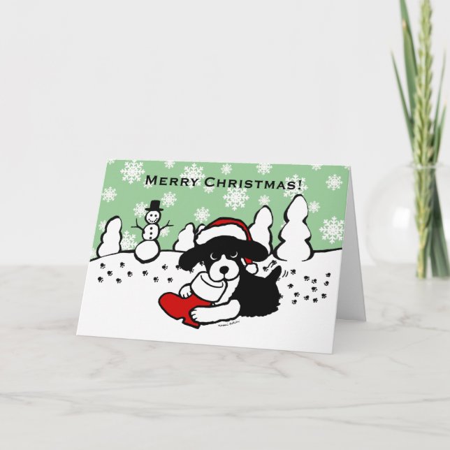 English Springer Spaniel Christmas Cartoon Holiday Card (Front)
