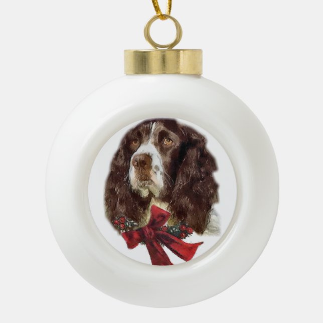 English Springer Spaniel Christmas Ceramic Ball Christmas Ornament (Front)