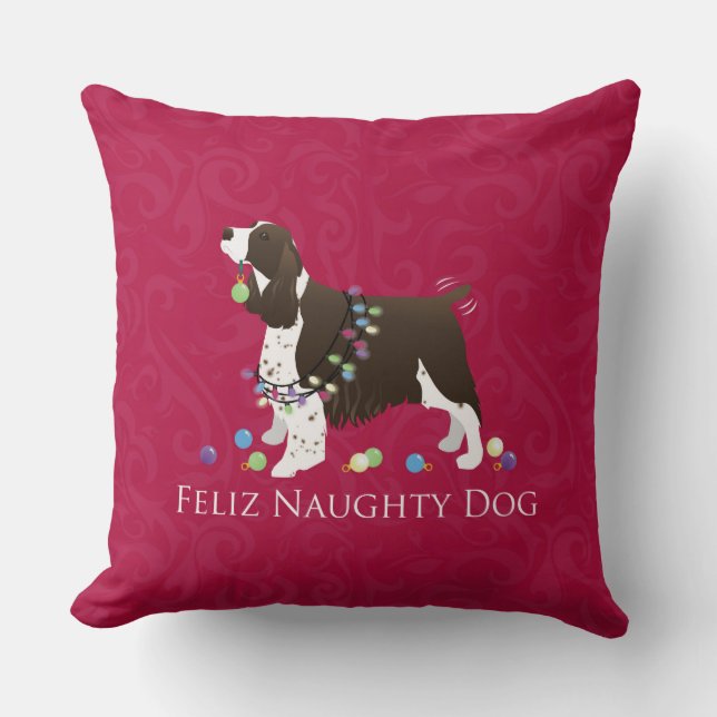 English Springer Spaniel Christmas Design Throw Pillow (Front)