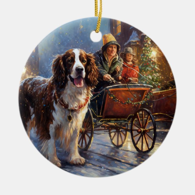English Springer Spaniel Christmas Festive Season Ceramic Ornament (Front)