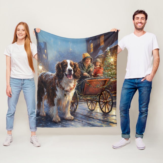 English Springer Spaniel Christmas Festive Season Fleece Blanket (In Situ)