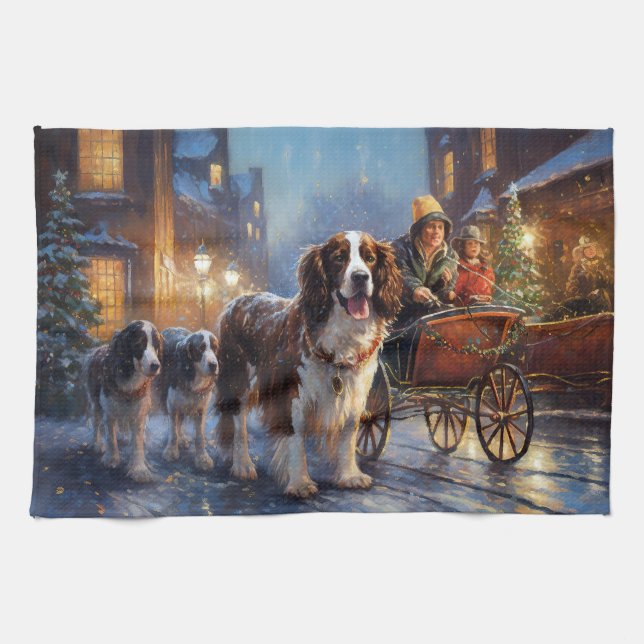 English Springer Spaniel Christmas Festive Season Kitchen Towel (Horizontal)