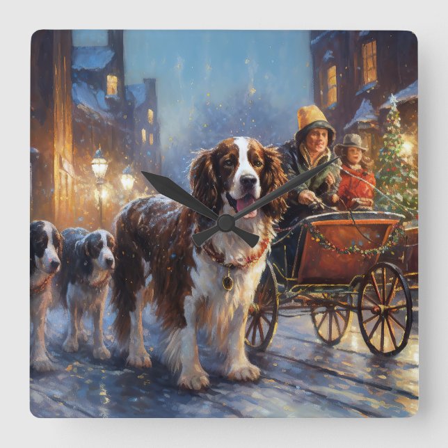 English Springer Spaniel Christmas Festive Season Square Wall Clock (Front)