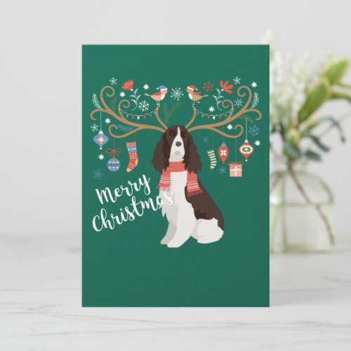 English Springer Spaniel Christmas Reindeer Dog Holiday Card