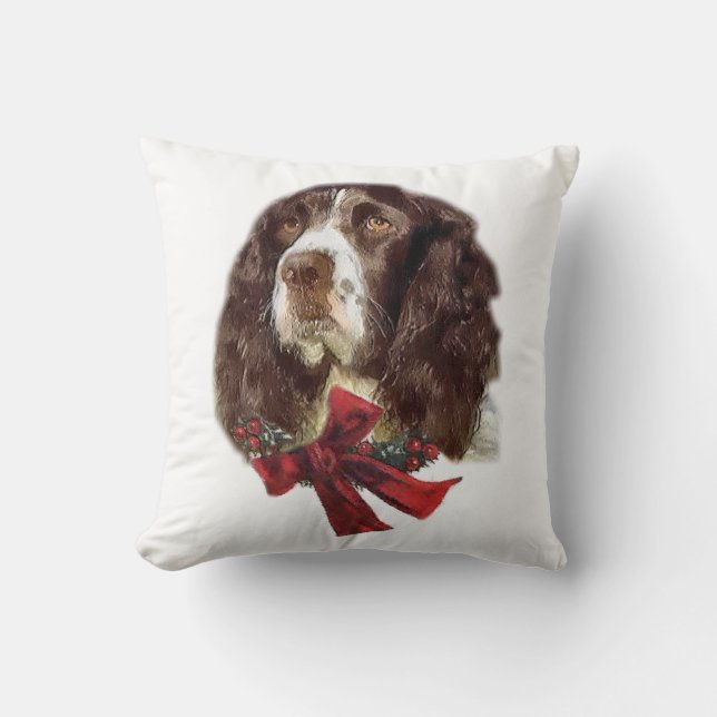 English Springer Spaniel Christmas Throw Pillow (Front)