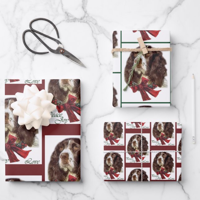 English Springer Spaniel Christmas Wrapping Paper Sheets (Front)