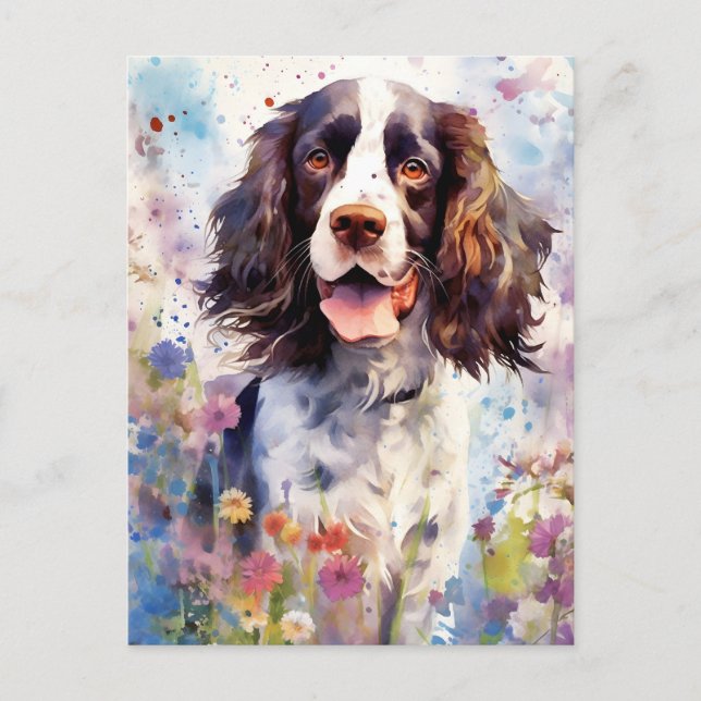 English Springer Spaniel colorful watercolor artwo Postcard (Front)