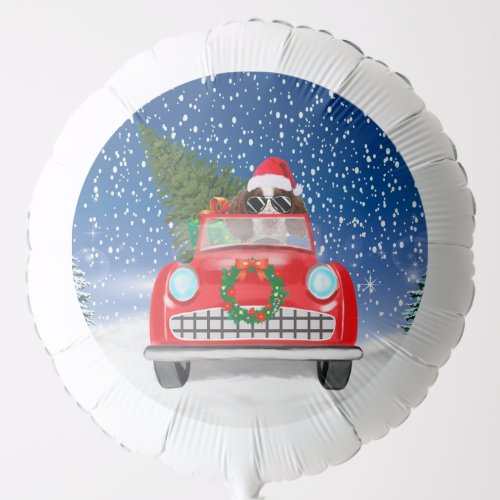 English Springer Spaniel Dog Car In Snow Christmas Balloon