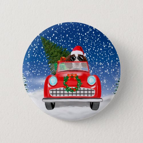 English Springer Spaniel Dog Car In Snow Christmas Button