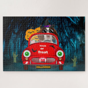 English Springer Spaniel dog Car Scary Halloween Jigsaw Puzzle