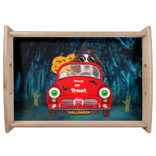 English Springer Spaniel dog Car Scary Halloween Serving Tray