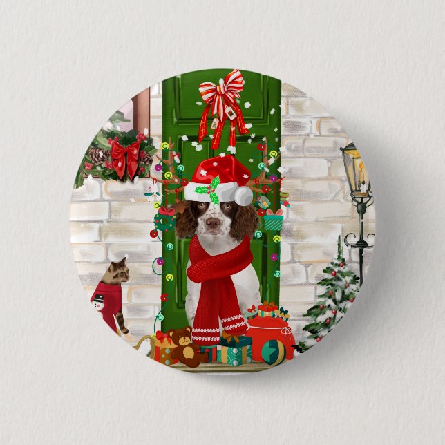 English Springer Spaniel Dog Christmas  Button (Front)
