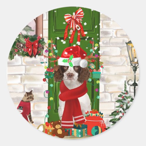 English Springer Spaniel Dog Christmas  Classic Round Sticker