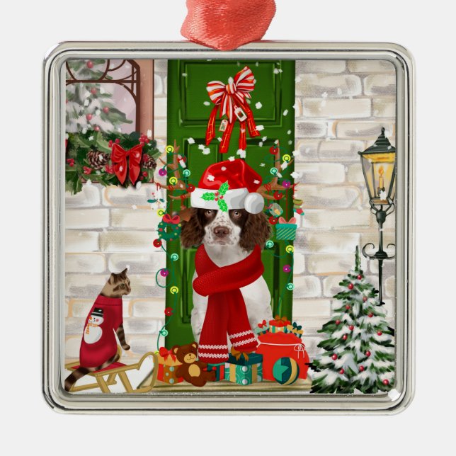 English Springer Spaniel Dog Christmas  Metal Ornament (Front)