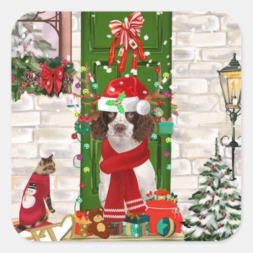 English Springer Spaniel Dog Christmas Square Sticker