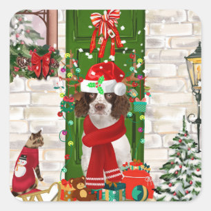 English Springer Spaniel Dog Christmas Square Sticker