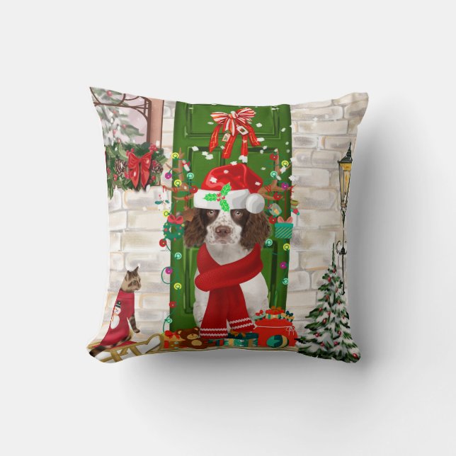 English Springer Spaniel Dog Christmas Throw Pillow (Front)