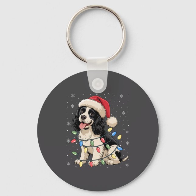 English Springer Spaniel Dog Christmas Tree Lights Keychain (Front)