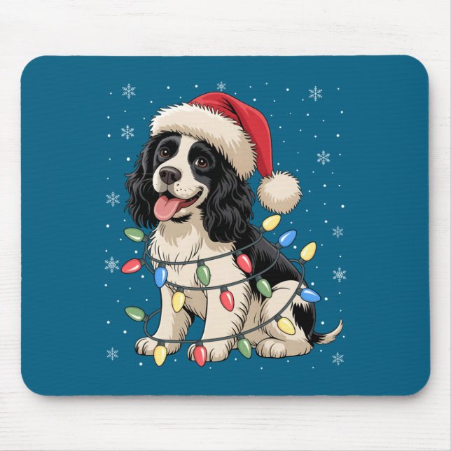 English Springer Spaniel Dog Christmas Tree Lights Mouse Pad (Front)