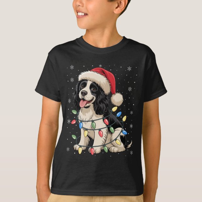 English Springer Spaniel Dog Christmas Tree Lights T-Shirt (Front)