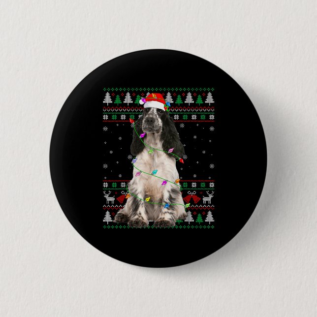 English Springer Spaniel Dog Christmas Ugly Sweate Button (Front)