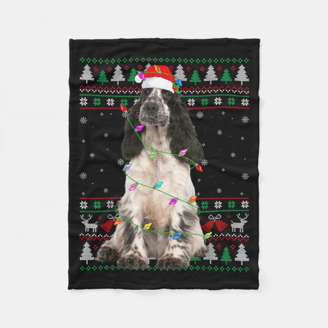 English Springer Spaniel Dog Christmas Ugly Sweate Fleece Blanket (Front)